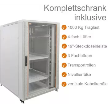 IT-BUDGET 19 tuuman verkkokaappi SRK - täydellinen sarja - 27U - 800x800 mm - lasi-/peltiovi - 4 aktiivituuletinta - PDU - hyllyt - Flatpack - vaaleanharmaa (90ITB19SRK2788GG)