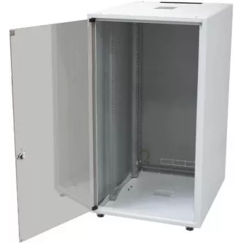 IT-BUDGET 19 tuuman verkkokaappi SJB - 18U - 600x600 mm - lasiovi - takaseinä - vaaleanharmaa (W-3987-01-04-011-BBL)