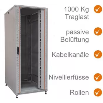 IT-BUDGET 19 tuuman verkkokaappi SRK - 42U - LxS 800x800 mm - läpinäkyvä-/teräsovi - kaapelihyllyt - Flatpack - vaaleanharmaa (90ITB19SRK4288GGN)