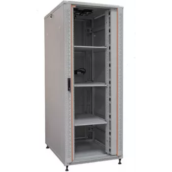 IT-BUDGET 19 tuuman verkkokaappi SRK täysi sarja 42U 800x800mm lasi-/teräsovi 4 tuuletinta PDU hyllyt Flatpack vaaleanharmaa (90ITB19SRK4288GG)
