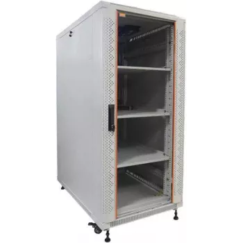 IT-BUDGET 19 tuuman verkkokaappi SRK - täydellinen sarja - 27U - 600x600 mm - lasi-/teräsovi - 4 aktiivista tuuletinta - PDU - hyllyt - kokoamaton - vaaleanharmaa (90ITB19SRK2766GG)