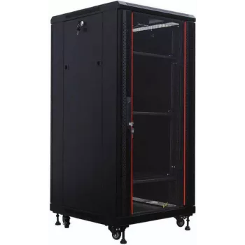 IT-BUDGET 19 tuuman verkkokaappi SRK - 27U - 600x600 mm - karkaistu lasi-/täysteräsovi - esikoottu - musta (99ITB19SRK2766GSNM)