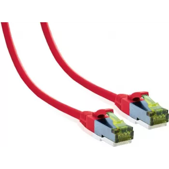 IT-BUDGET Full Copper Premium -verkkokaapeli - Cat.6A Cat.7 -raakakaapelilla - 600 MHz - halogeniton - PoE+ - 10GBit - punainen - 0,5 m