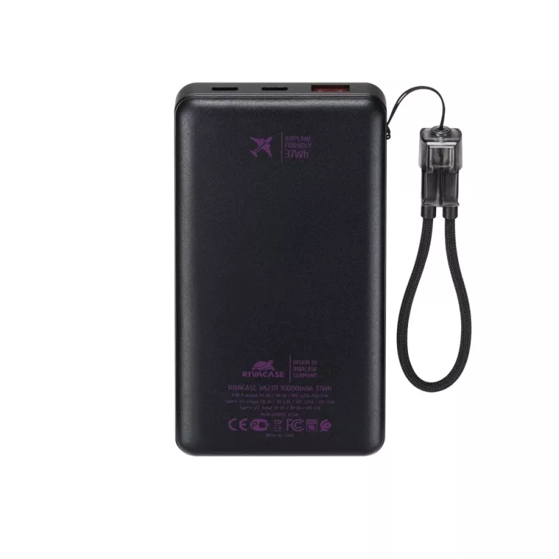 RIVACASE VA2311 varavirtalähde 10000 mAh 22,5W musta