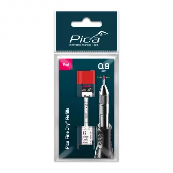 PICA-MARKER Pica Fine-Dry -täyttölyijyt punainen - 10 lyijyä, 2,8 mm, 125 mm, blisteripakkaus