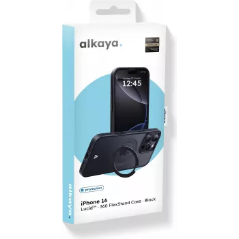 ALKAYA Lucid 360 FlexStand kotelo MagSafe-yhteensopiva iPhone 16 musta (CS-20226)