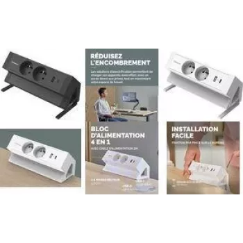 Fellowes Power Desk 2 -pöytäpistorasia, Type-E, 2 pistorasiaa, 2 USB, musta