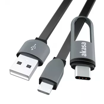 Akasa AK-CBUB35-10BK USB 2.0 -kaapeli - USB-A Micro-USB B USB-C-sovittimella - 1 m - musta
