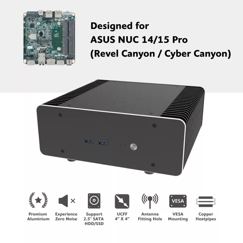 Akasa Maxwell RC Pro Premium tuuletinon kotelo ASUS NUC 14 Pro Revelille