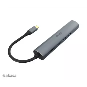 Akasa AK-CBCA22-18BK USB-C-moniporttisovitin - USB 3.2 Gen 1 Type-C - HDMI, RJ-45, USB-A - alumiini - musta - 18 cm
