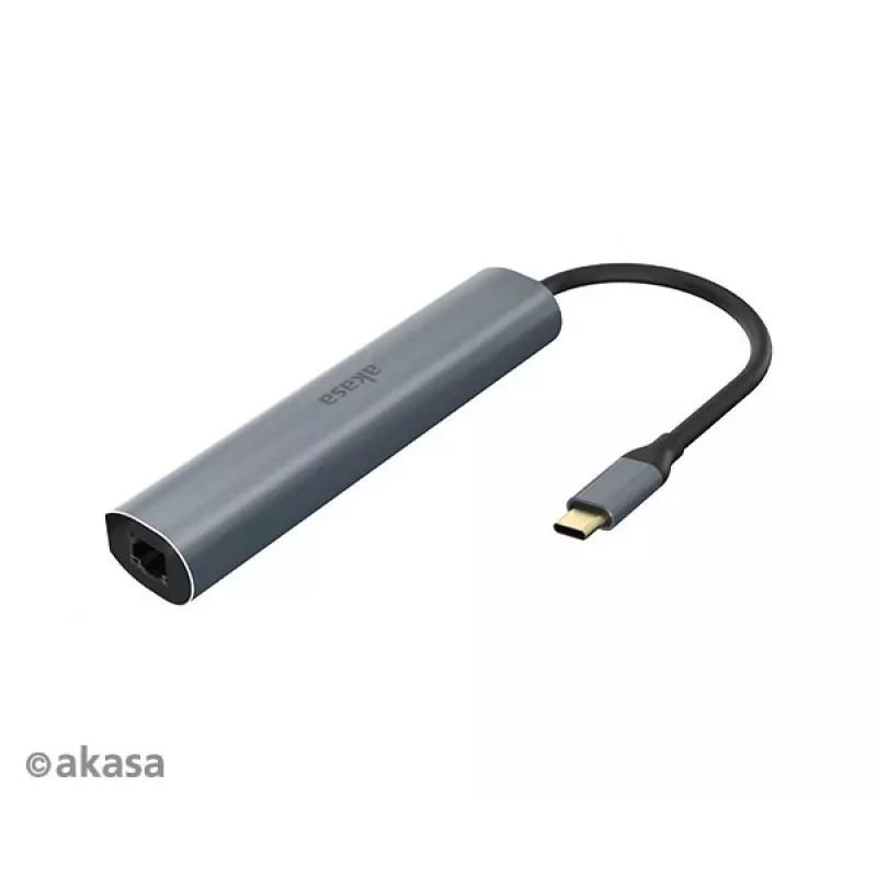Akasa AK-CBCA22-18BK USB-C-moniporttisovitin - USB 3.2 Gen 1 Type-C - HDMI, RJ-45, USB-A - alumiini - musta - 18 cm