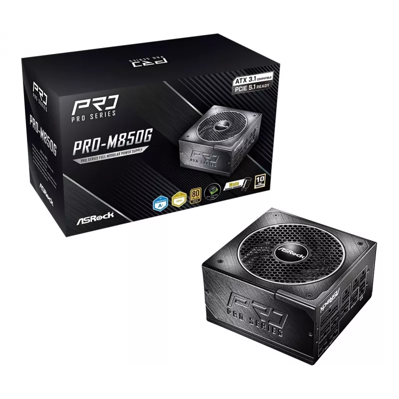 ASRock PRO-M850G 850W 80 PLUS Gold täysin modulaarinen ATX 3.0 -virtalähde