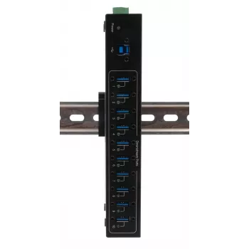 Exsys USB 3.2 Gen 1 10-porttinen metallikeskitin DIN-kiskosarjalla, VIA VL811+ -piirisarja, 5 Gbit/s, 5V/4A virtalähde, 1,8 m kaapeli