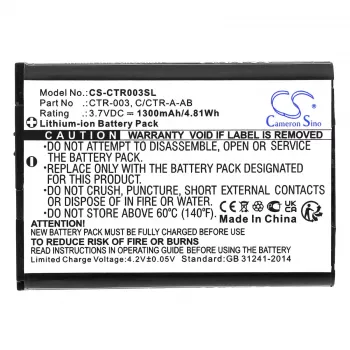 Cameron Sino CTR-003 vara-akku Nintendo 3DS, 2DS, New 2DS XL, Switch Pro Controller - 1300mAh, 3,7V, Li-Ion