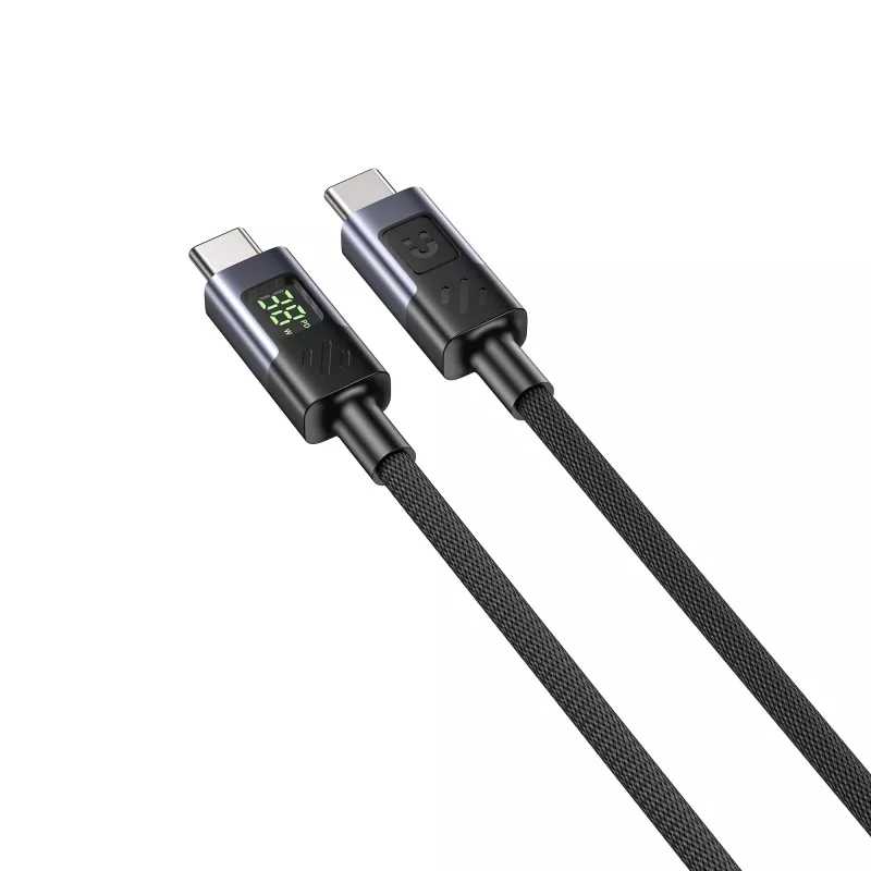 UNITEK USB-C - USB-C -kaapeli 60W PD 480Mbps LED-näytöllä 3m punottu musta