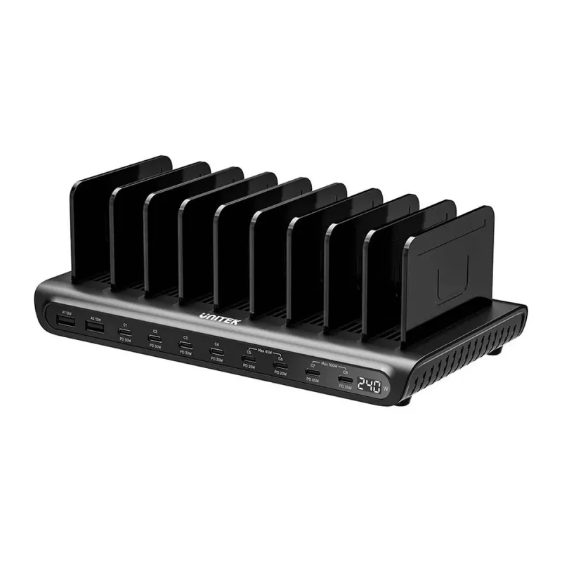 UNITEK 10-porttinen USB-C & USB-A 240W -latausasema