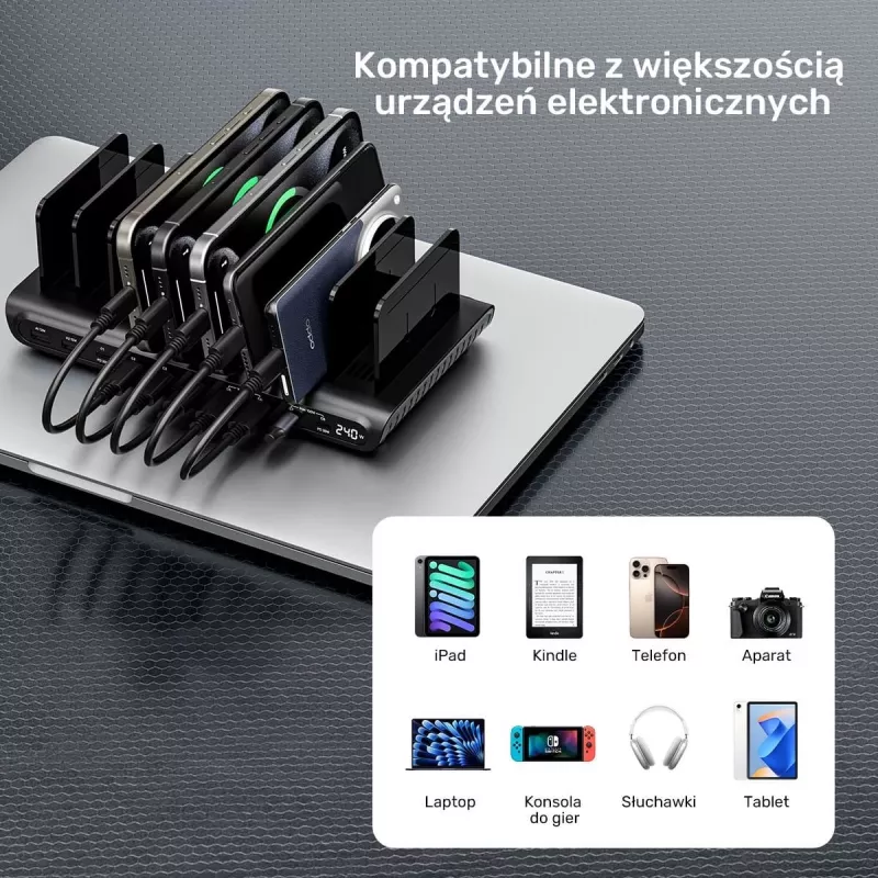 UNITEK 10-porttinen USB-C & USB-A 240W -latausasema