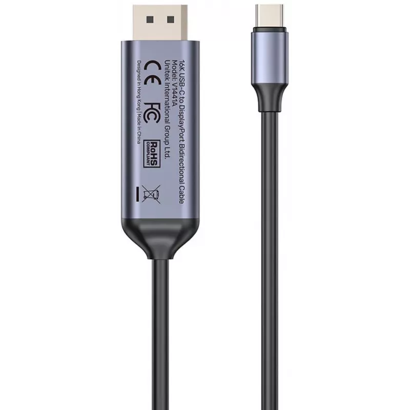 UNITEK kaksisuuntainen USB-C–DisplayPort-kaapeli 16K 80Gbps HDR 1,8m