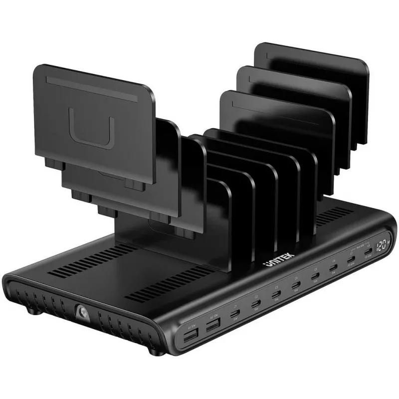 UNITEK 10-porttinen USB-A/USB-C älykäs latausasema 120W PD 3.0 musta