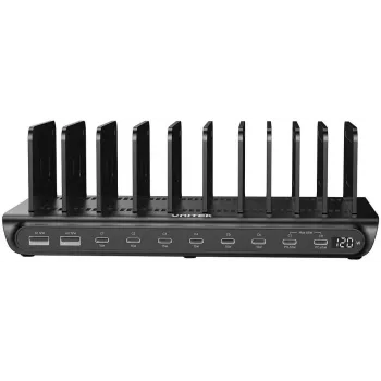 UNITEK 10-porttinen USB-A/USB-C älykäs latausasema 120W PD 3.0 musta