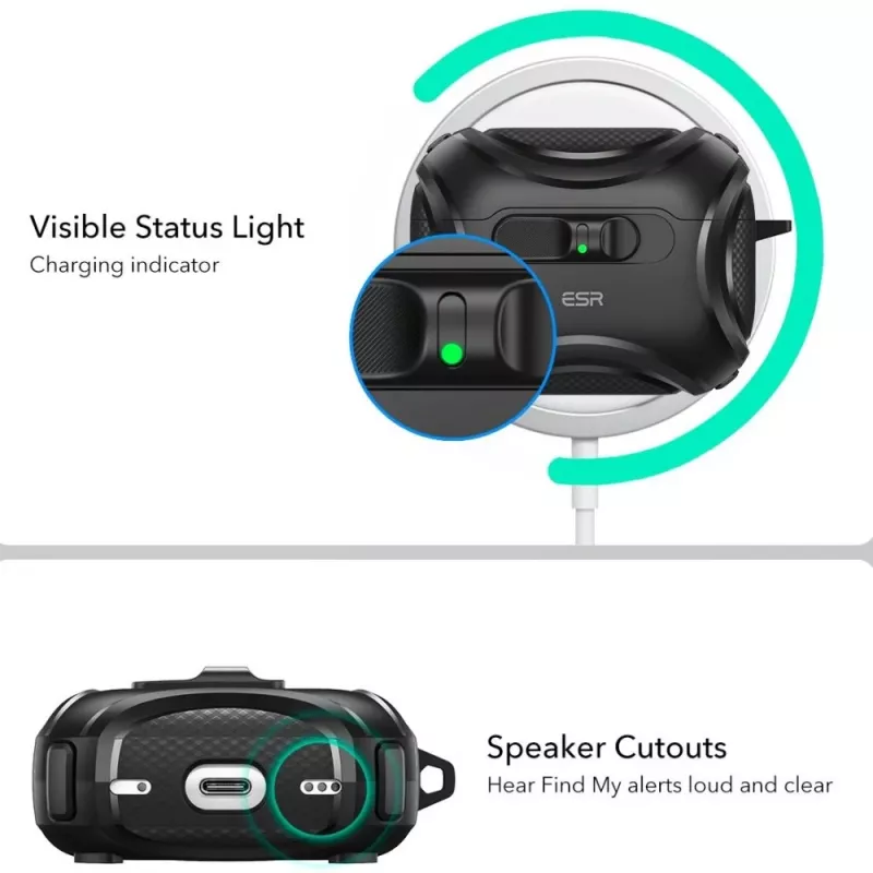 ESR Cyber FlickLock HaloLock MagSafe -suojakotelo Apple AirPods Pro 3:lle, musta