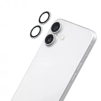 LAUT Ring kameran objektiivinsuoja Apple iPhone 16 / 16 Plus -puhelimille - premium-karkaistu lasi, 9H-kovuus, kirkas mustalla renkaalla