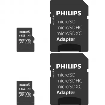 Philips MicroSDXC 2 kpl:n pakkaus 64GB Class 10 UHS-I U1 sis. adapterin