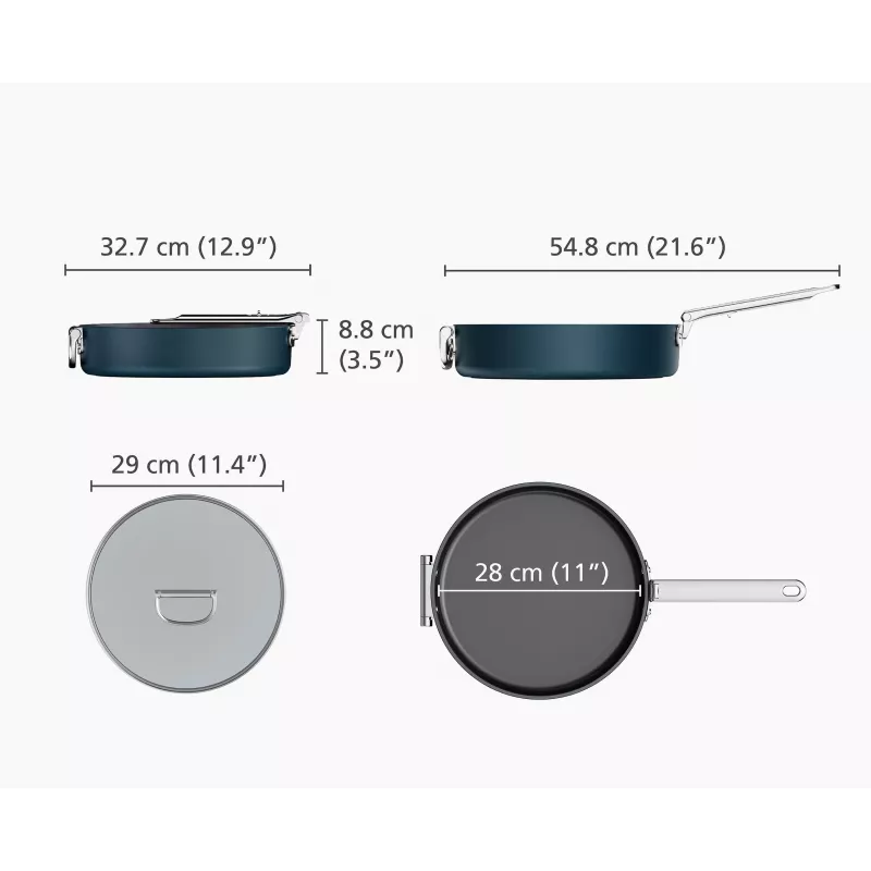 Joseph Joseph Space Fold Handle keraaminen tarttumaton 28 cm sininen kasari kannella