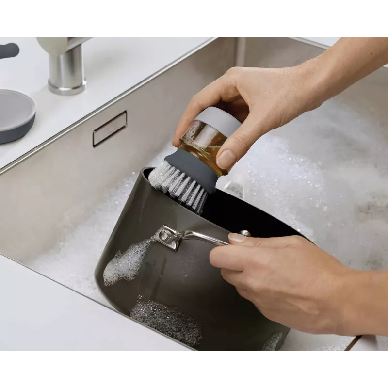 Joseph Joseph Palm Scrub Grey astianpesuharja integroidulla astianpesuaineannostelijalla