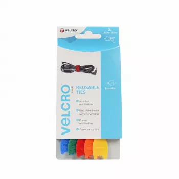 VELCRO VEL-EC60250 tarrakiinnitteiset kaapelinsiteet - värit sekaisin (sininen, vihreä, oranssi, punainen, keltainen) - 20 cm x 12 mm - 5 kpl:n pakkaus