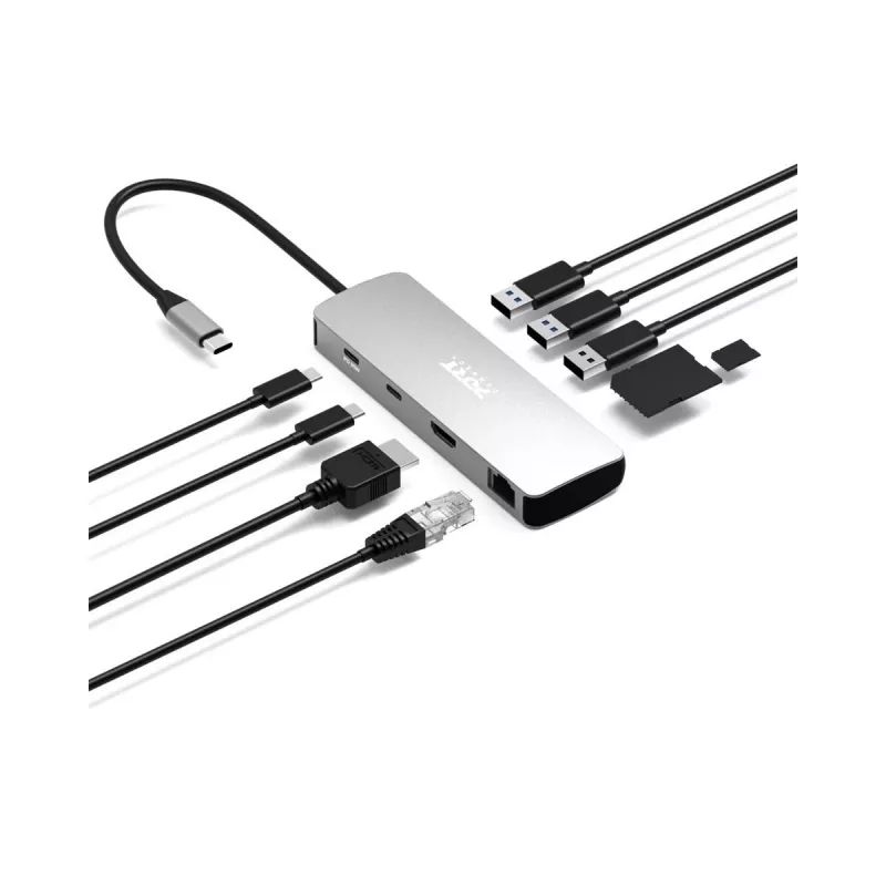 PORT Designs USB-C 9-in-1 -telakointiasema 4K HDMI:llä ja 85W PD:llä - Space Grey