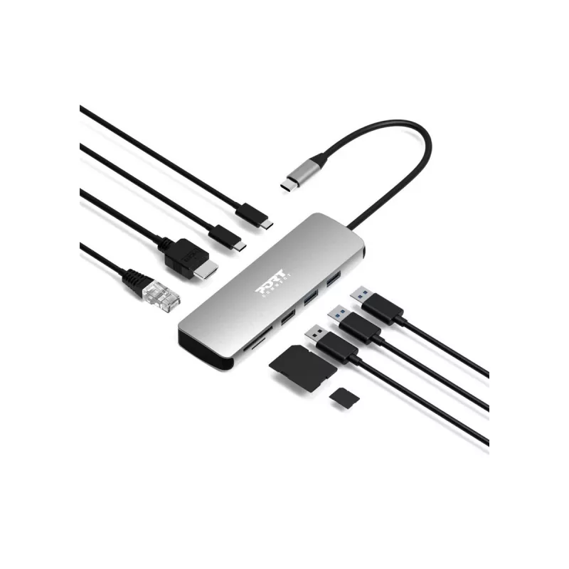PORT Designs USB-C 9-in-1 -telakointiasema 4K HDMI:llä ja 85W PD:llä - Space Grey