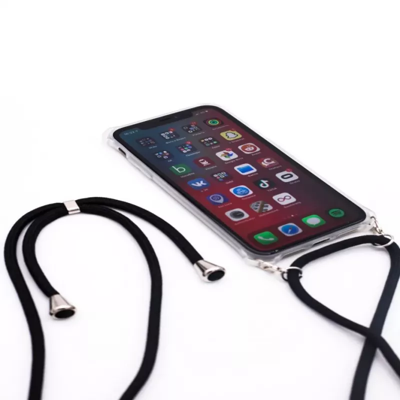 Evelatus Apple iPhone X/XS kotelo köydellä musta läpinäkyvä