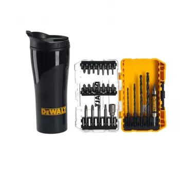DEWALT 25-osainen poranterä- ja ruuvauskärkisarja termomukilla
