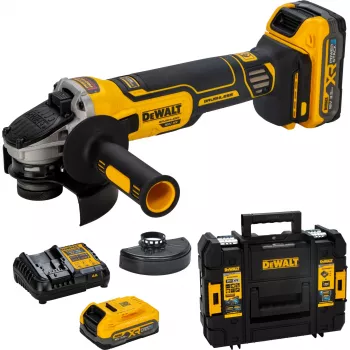 DEWALT DCG405S2T-QW 18V XR akku-kulmahiomakone 125mm harjaton, 2x5.0Ah akut, laturi ja TSTAK-laukku