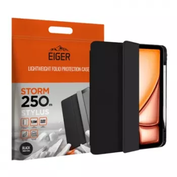 Eiger Folio Case Black Magnetic Stand Reinforced with Stylus Holder Apple iPad Air 13 (2024-2025)/Pro 12.9 (2018-2023)