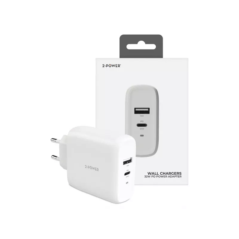 2-POWER seinälaturi PD 20W USB-C & 12W USB-A