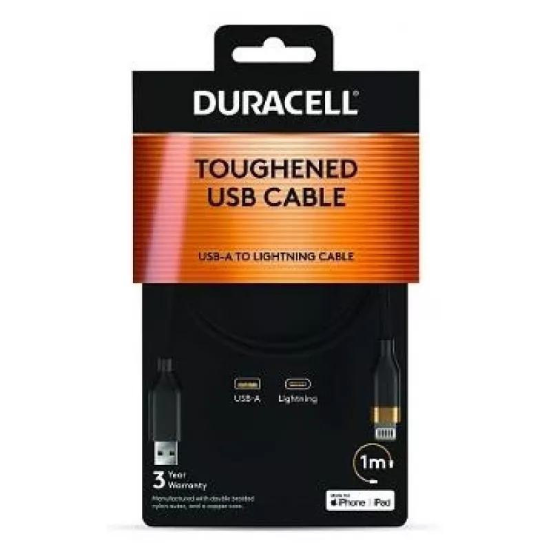 DURACELL 1 m USB-A - Lightning -kaapeli valkoinen MFi-sertifioitu