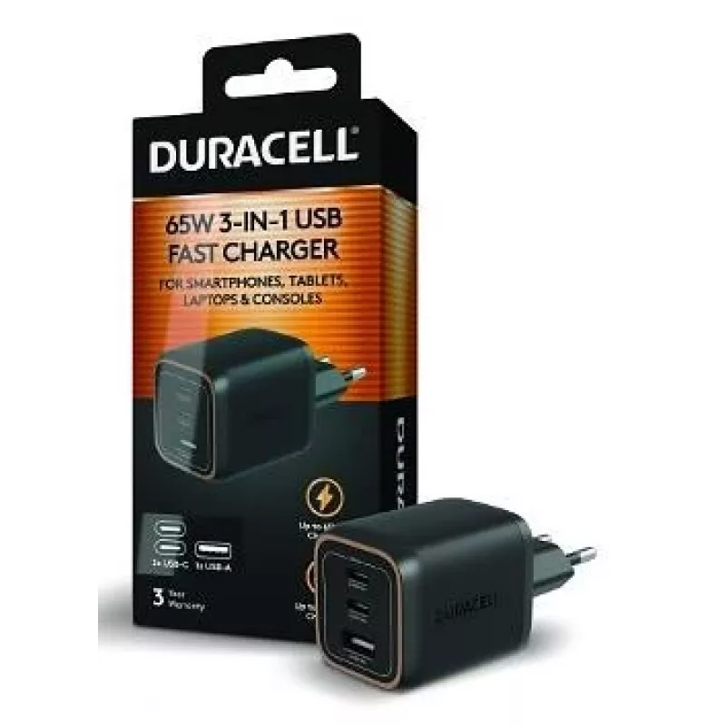 Duracell seinälaturi PD 65W GaN 2 x USB-C