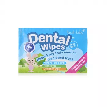 BRUSH BABY Dental Wipes xylitolilla ikenien ja maitohampaiden puhdistukseen 0-16 kk 28 pyyhettä