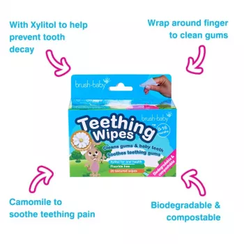 BRUSH BABY Dental Wipes kamomilla & xylitoli ikenien puhdistukseen 0-16 kk 20 kpl