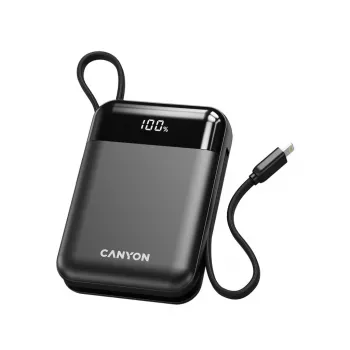 Canyon OnPower 104 10000 mAh varavirtalähde USB-C- ja Lightning-kaapelilla musta