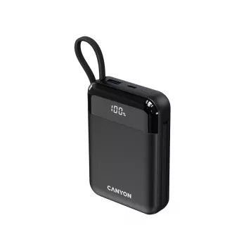 Canyon OnPower 104 10000 mAh varavirtalähde USB-C- ja Lightning-kaapelilla musta