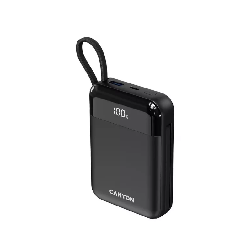 Canyon OnPower 104 10000 mAh varavirtalähde USB-C- ja Lightning-kaapelilla musta