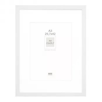 Deknudt S66KF1 P1 DIN A3 29.7x42 cm puuvalokuvakehys valkoinen valkoisella paspiskartonkilla