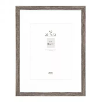 Deknudt S66KH3 P1 DIN A3 29.7x42 cm puunharmaa valokuvakehys valkoisella paspiskartonkilla