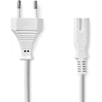 Nedis virtakaapeli - euro-pistoke IEC-320-C7, 3,00 m, suora, litteä, PVC, valkoinen