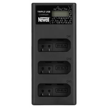 Newell CD-USB-C 3-kanavainen akkulaturi Nikon EN-EL14 -akuille
