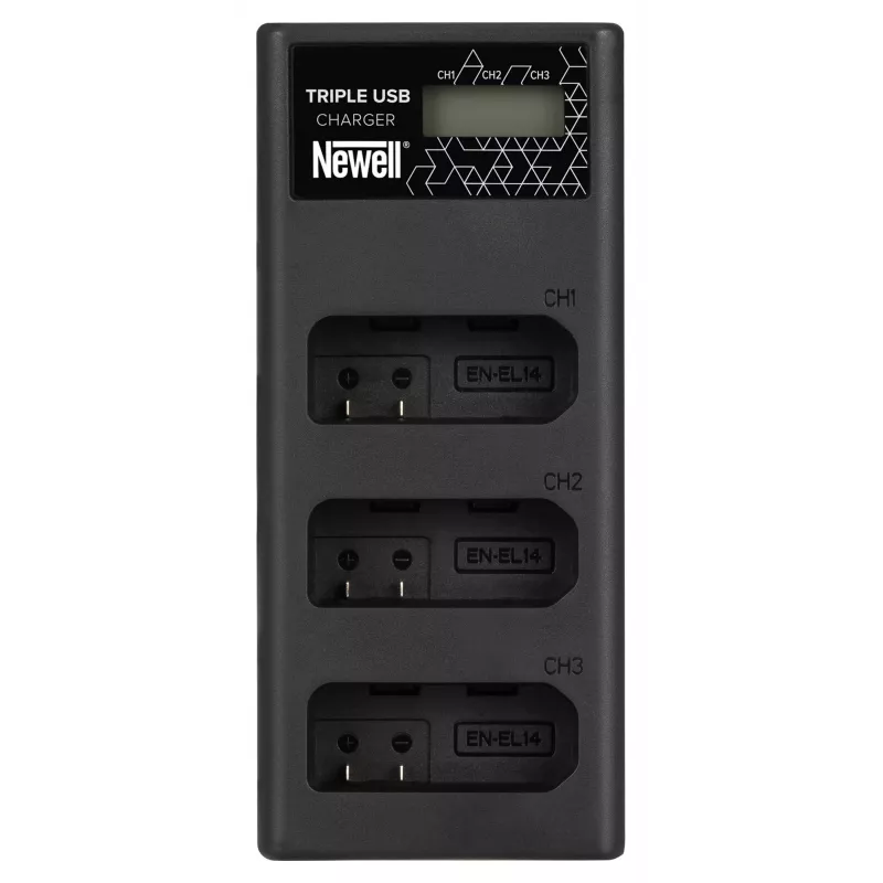Newell CD-USB-C 3-kanavainen akkulaturi Nikon EN-EL14 -akuille