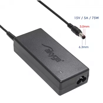 Akyga AK-ND-14 kannettavan tietokoneen virtalähde Toshiballe, 75 W, 15 V / 5 A, 6,3 x 3,0 mm